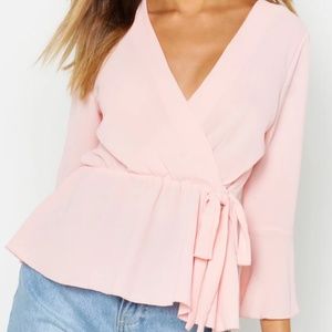 Boohoo Blush Pink WRAP OVER TIE BLOUSE 2/$36